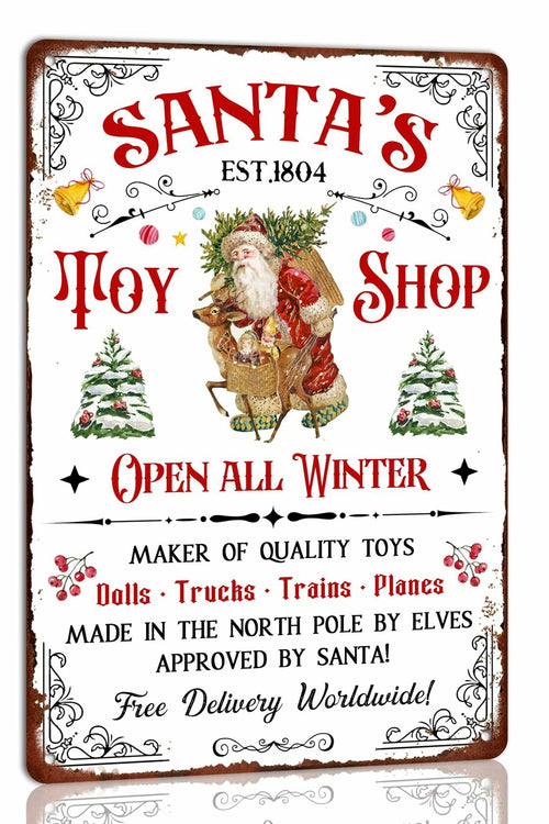 Tvdegse Santa's Toy Shop Metal Sign Retro Christmas Wall Decor 8x12 Inch by Deal US