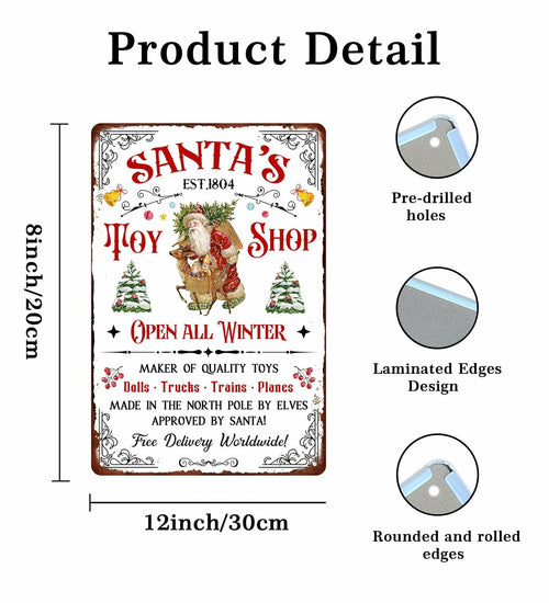 Tvdegse Santa's Toy Shop Metal Sign Retro Christmas Wall Decor 8x12 Inch by Deal US