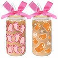 LeeSky 2 Pack Halloween Ghost Glass Tumblers 16Oz Pink Orange Lids Straws by Deal US