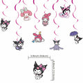 CcHLjh K Kawaii Cartoon Birthday Party Banner & 8 Purple Hanging Swirls by Deal US