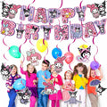 CcHLjh K Kawaii Cartoon Birthday Party Banner & 8 Purple Hanging Swirls by Deal US