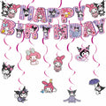 CcHLjh K Kawaii Cartoon Birthday Party Banner & 8 Purple Hanging Swirls by Deal US