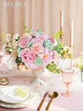 DEEMEI Artificial Pink Peach Silk Rose Peony Flowers Combo Box Set by Deal US