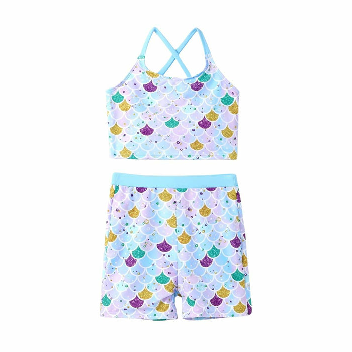 PATPAT Girls 2-Piece Tankini Swimsuit Set Sky Blue Fish Mermaid Size 6-7 by Deal US