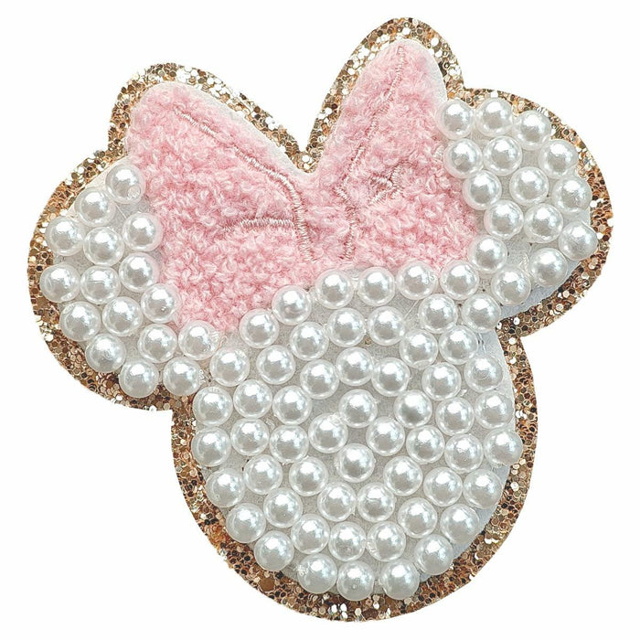 noxozoqm 2 Inch Bead Embroidered Patch Pink Pearl Glitter Edge 1Pc by Deal US