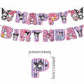 CcHLjh K Kawaii Cartoon Birthday Party Banner & 8 Purple Hanging Swirls by Deal US