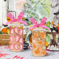 LeeSky 2 Pack Halloween Ghost Glass Tumblers 16Oz Pink Orange Lids Straws by Deal US
