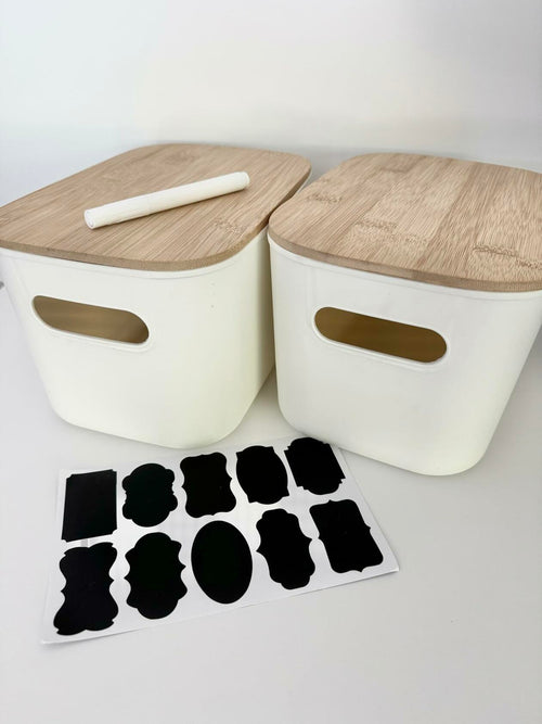 Generic Plastic Stackable Storage Bins with Bamboo Lid 2 PCS White 10x7in by Deal US