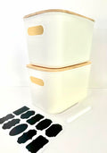 Generic Plastic Stackable Storage Bins with Bamboo Lid 2 PCS White 10x7in by Deal US