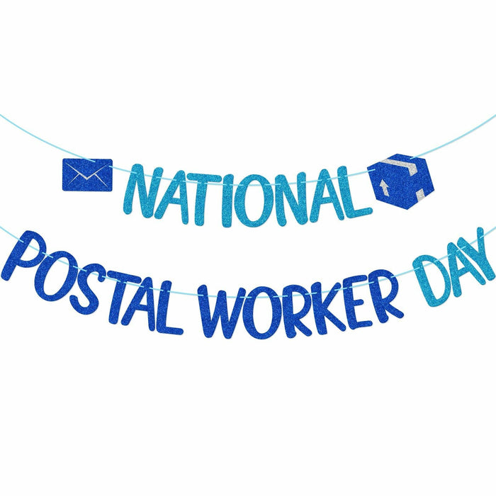 FOZEE Postal Worker Day Banner Blue Glitter Cardstock Decoration by Deal US