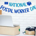 FOZEE Postal Worker Day Banner Blue Glitter Cardstock Decoration by Deal US