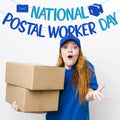 FOZEE Postal Worker Day Banner Blue Glitter Cardstock Decoration by Deal US