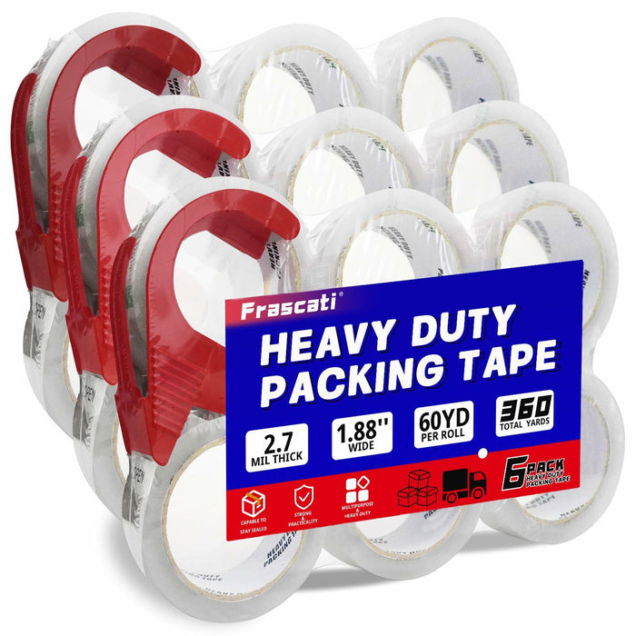 Frascati Heavy Duty Packing Tape 18 Pack 1.88in x 60yd Clear with 3 Dispensers by Deal US