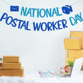 FOZEE Postal Worker Day Banner Blue Glitter Cardstock Decoration by Deal US