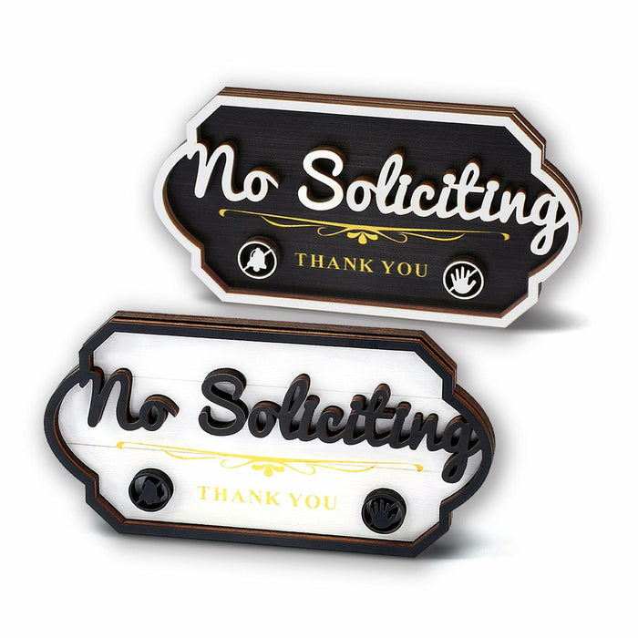 Aurastem No Soliciting Wooden Sign 2 Pcs Small Funny Home Business Decor by Deal US