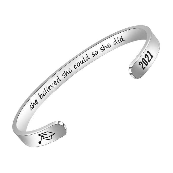 Btysun Graduation Bracelet Inspirational Engraved Quote Silver 6.29" by Deal US