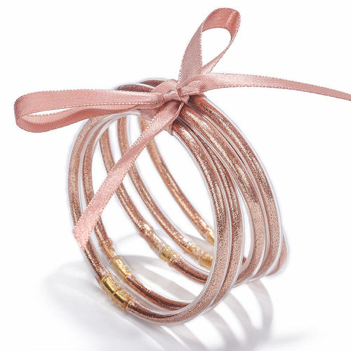 HIIXHC Rose Gold Glitter Filled Jelly Silicone Bangle Bracelets 6.5 Inch by Deal US