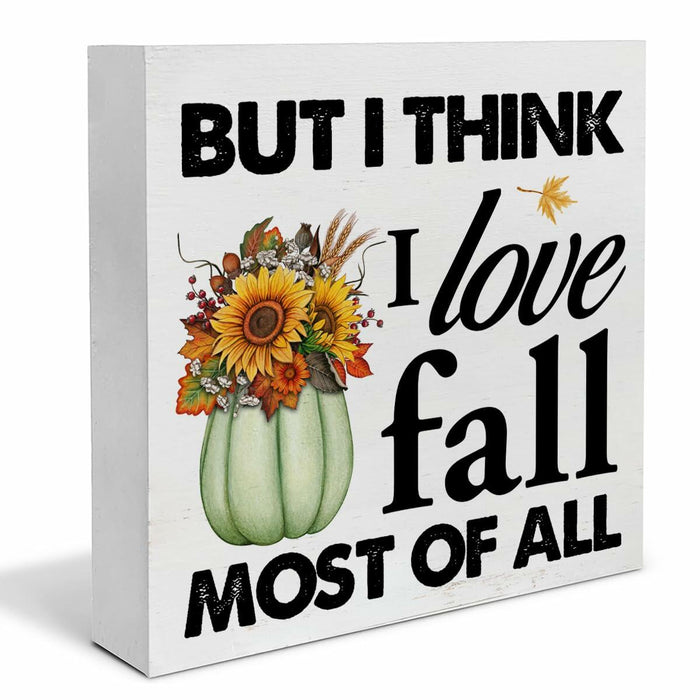 Heijie Fall Wood Box Sign Art Farmhouse Autumn Pumpkin Decor 5x5 Inches by Deal US
