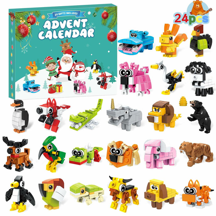 Animal Building Blocks Advent Calendar 24 Pack Christmas Toys for Kids 2024 by Deal US