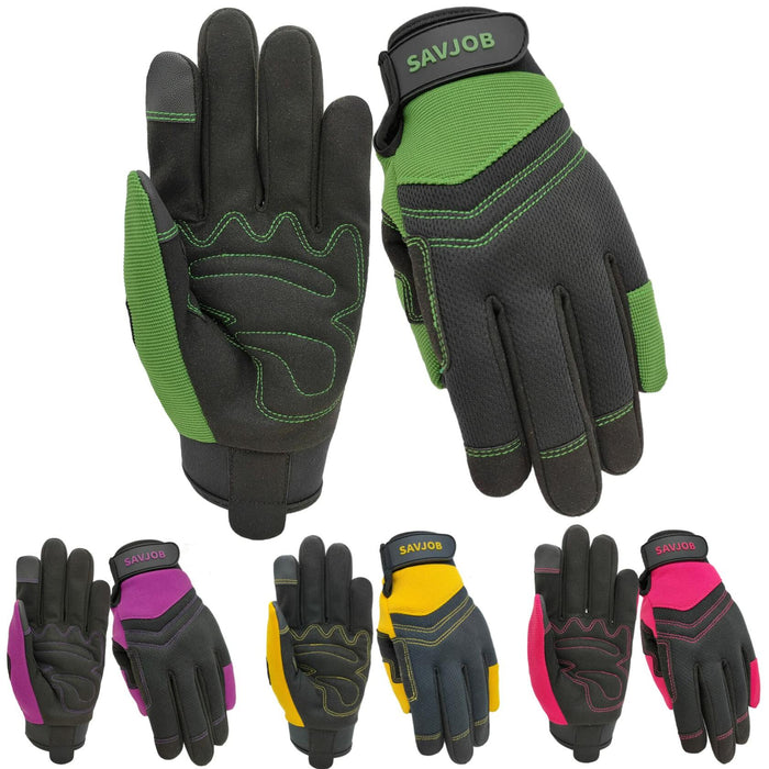 SAVJOB Synthetic Leather Work Gloves Touchscreen Yard Garden Green Small by Deal US