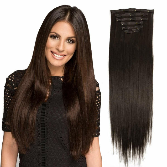 [Like New] MYS Hair 24inch PU Clip-In Synthetic Hair Extensions Dark Brown 160g by Deal US