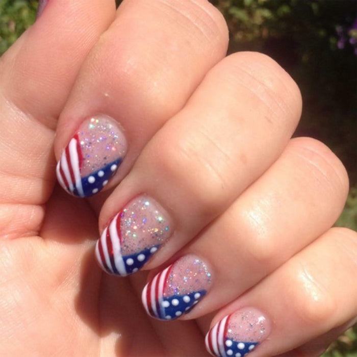 Independence Day Press On Nails Short Square USA Flag Patriotic Design by Deal US