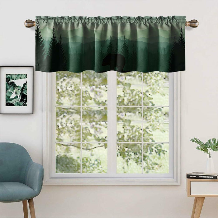 GDYIGB Window Valance 54x18 Green Forest Bear Rod Pocket Curtain Panel by Deal US