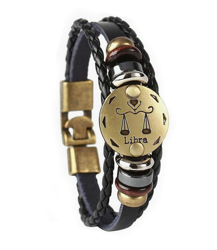 vmcoatdu Libra Zodiac Alloy Leather Braided Rope Bracelet 7.9in Wrist by Deal US