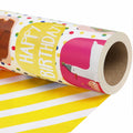LaRibbons Reversible Birthday Wrapping Paper 17in x 33ft Birthday Star Color by Deal US