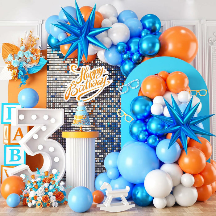 Sowide Orange Blue White Balloon Garland Arch Kit with Star Foil Balloons by Deal US
