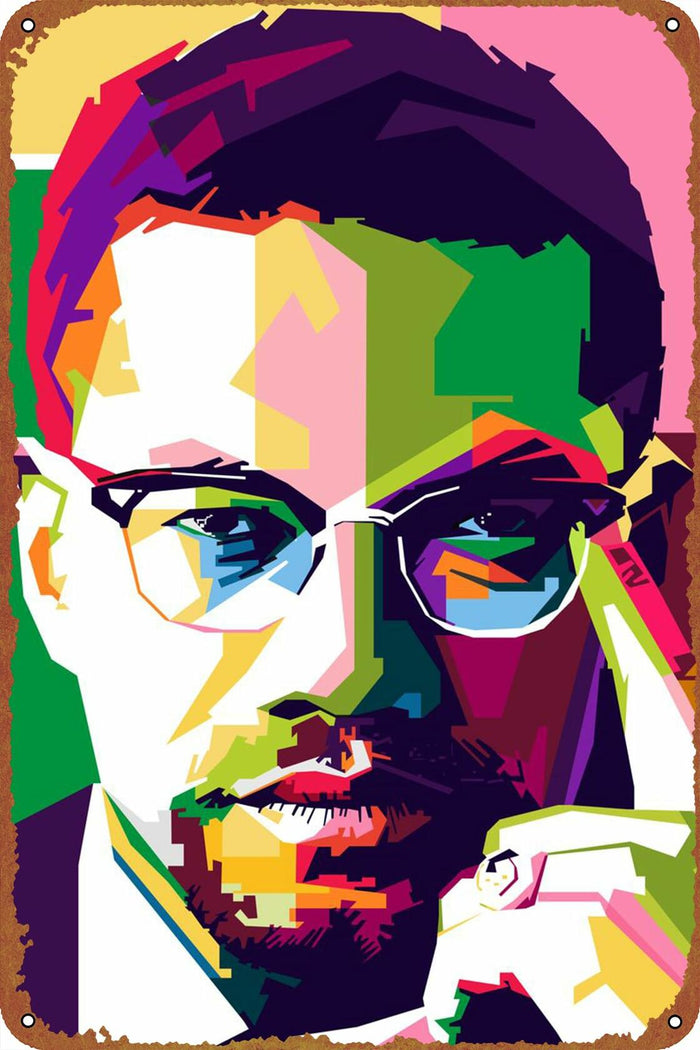 KIVYYB Malcolm X Portrait Tin Sign Retro Metal Wall Art 8x12 Inches by Deal US