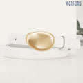 WERFORU Women Skinny Faux Leather Belt Gold Buckle 0.7" Width Size 36-42" by Deal US