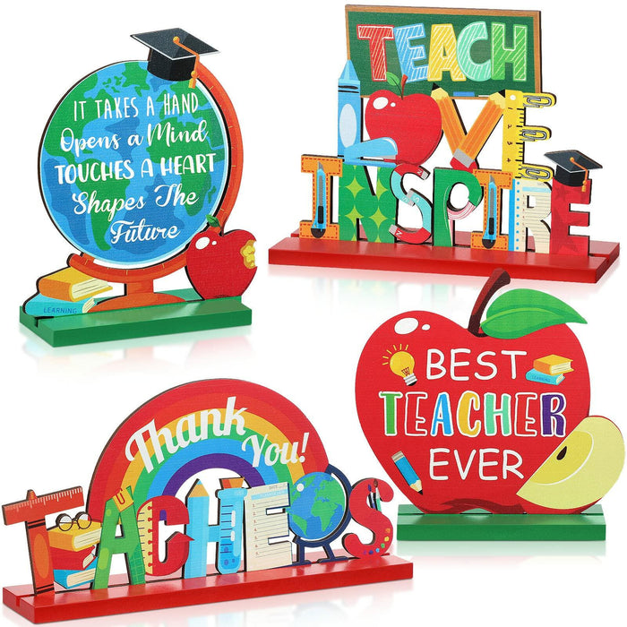 Amyhill 4 Pcs Teacher Appreciation Wooden Table Centerpieces Decorations by Deal US