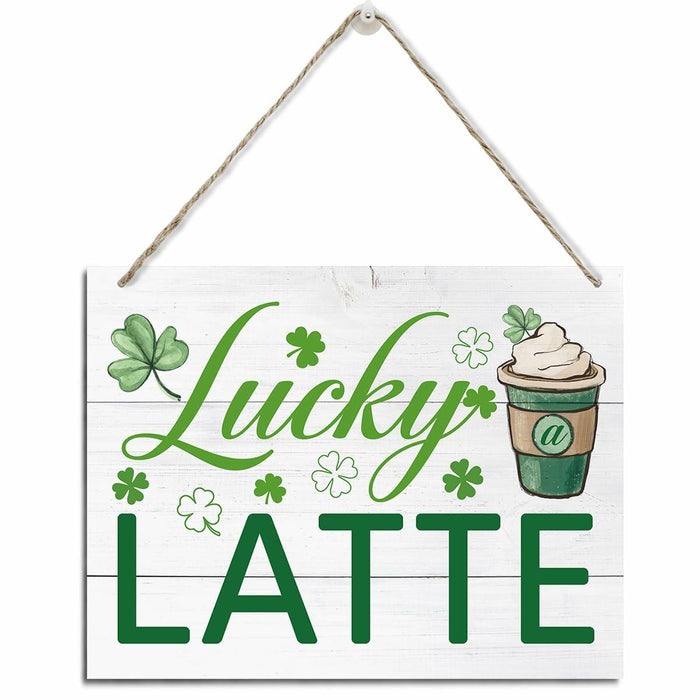 XQLSR St Patricks Day Coffee Wood Sign Irish Rustic Porch Decor by Deal US