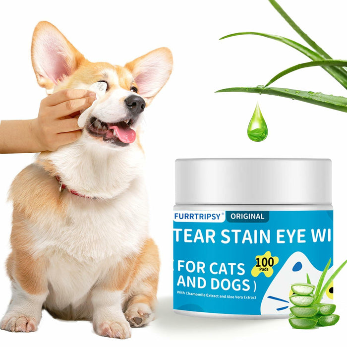 Furrtripsy Pet Eye Wipes Tear Stain Remover Chamomile Aloe Vera 100 Count by Deal US