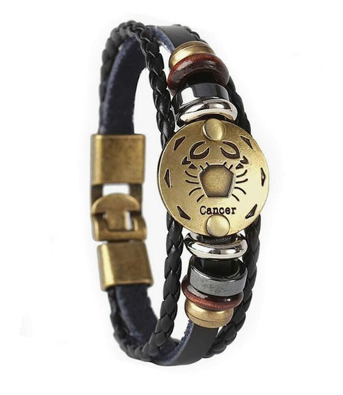 vmcoatdu Zodiac Cancer Alloy Leather Braided Rope Bracelet 8.8in Wrist by Deal US
