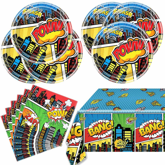 Generic 41pcs Blue Superheroes Birthday Party Tableware Plates Napkins Cloth by Deal US