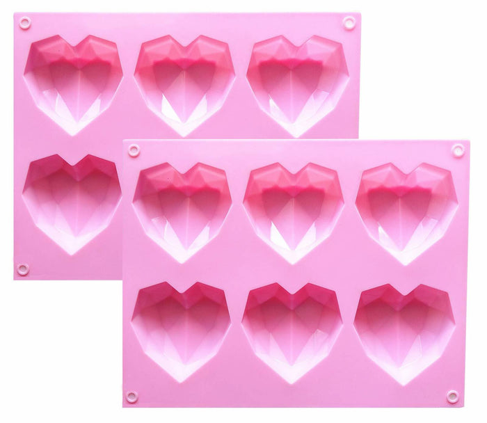 fine life 2 Pcs 3D Diamond Heart Silicone Mold 6 Cavities Mold-B Color by Deal US