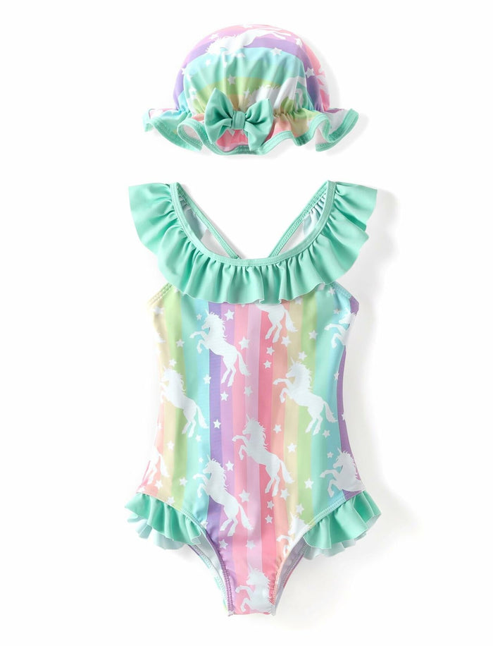 PATPAT Baby Girl Unicorn Ruffle One Piece Swimsuit Aqua Green Size 3-6M by Deal US