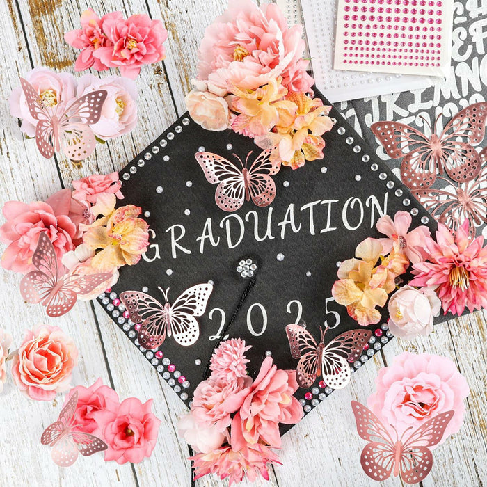 Kimkusia 2025 Graduation Cap Decorations Kit Pink Letters Flowers Topper by Deal US