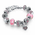 Sowist Capital Charms Silver Plated Pink Hearts Charm Bracelet Set 7.5+1.5" by Deal US