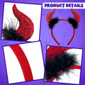 MDDRUIQI Halloween Devil Horns Headband Plus Size Women Red Green L by Deal US