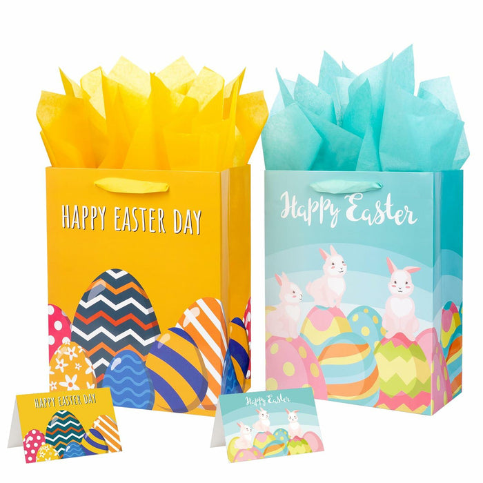 Ranfashiong 2Pcs 12.6" Easter Gift Bags Yellow Green Rabbit Eggs by Deal US