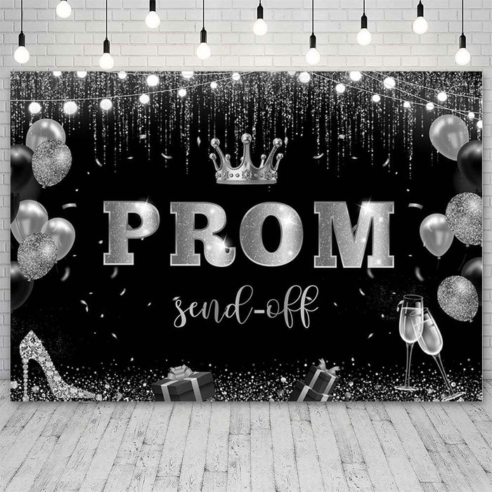 AIBIIN 7x5ft Black Silver Prom Send Off Backdrop Banner Graduation 2025 by Deal US