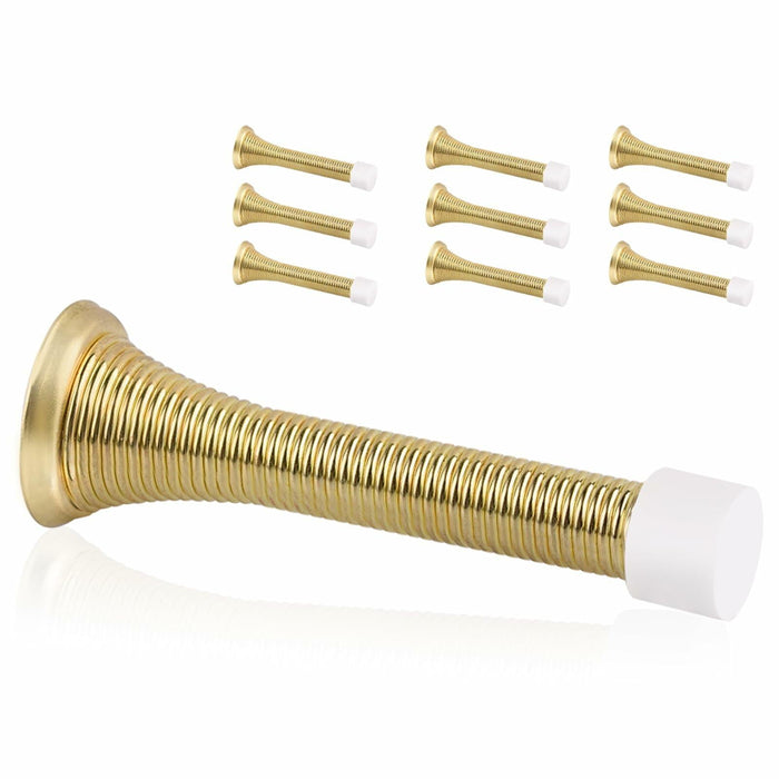 KOVOSCH 10 Pack Spring Door Stopper 3-1/4" Bright Brass Flexible Rubber Tips by Deal US