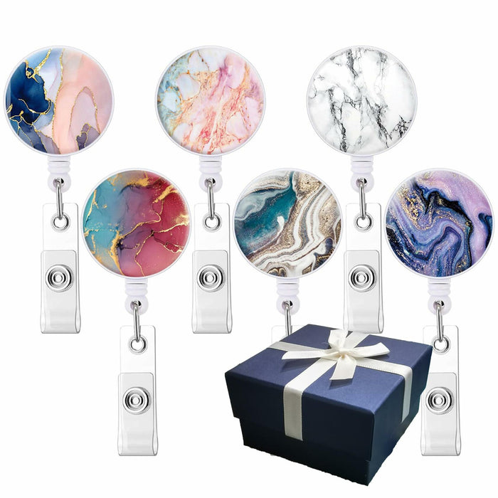YISHIYOUNI 6 Pack Mixed Pattern Retractable Badge Holders Pink Marble by Deal US