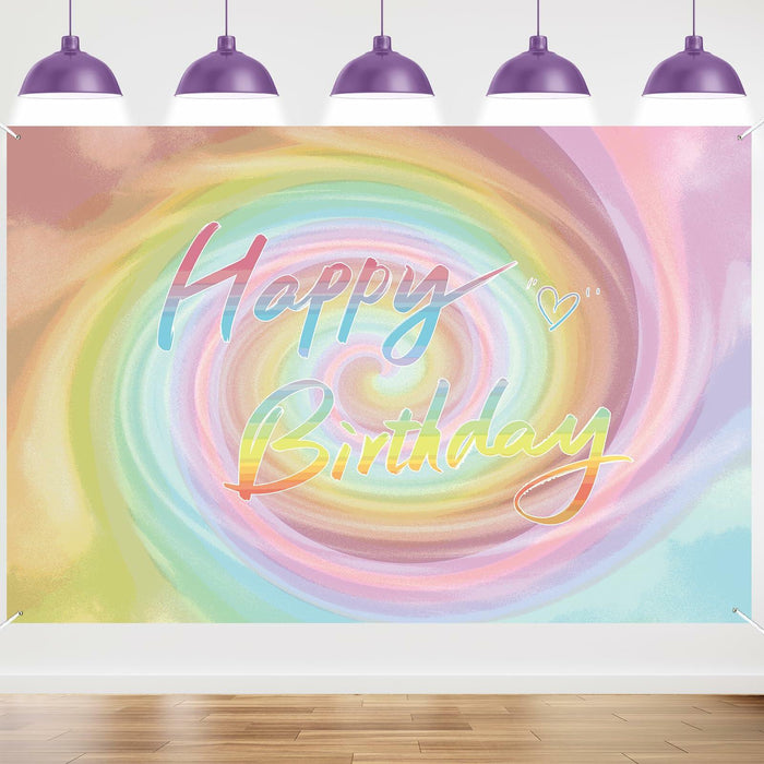 Szivuzoy Tie Dye Birthday Banner Rainbow Unicorn Pastel Girl Party Decor by Deal US