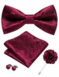 RBOCOTT Red Paisley Bow Tie Pocket Square Lapel Pin Cufflinks Set for Men by Deal US