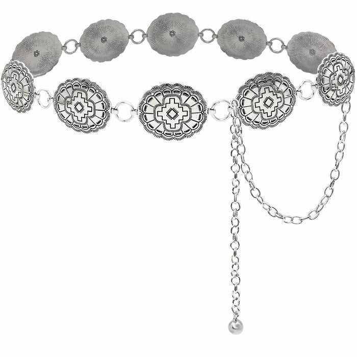 Xiokyo Women Chain Belt Boho Western Metal Silver-Cross Floral Size 27+31in by Deal US
