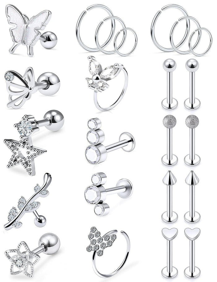 Oufksiyy 16G Surgical Steel Purple Rainbow Tragus Piercing Jewelry by Deal US